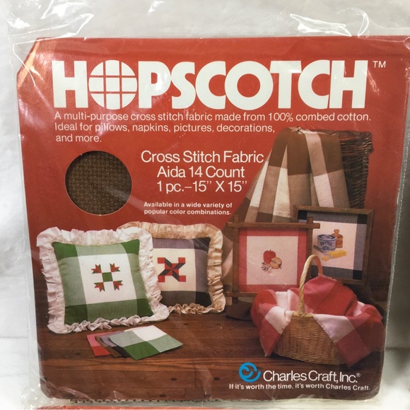 VTNG Charles Craft Hopscotch 4 Cross Stitch Fabrics Aida 14 Count Brown Tan15x15 - Picture 3 of 4